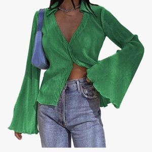 Green Bell Sleeve Blouse